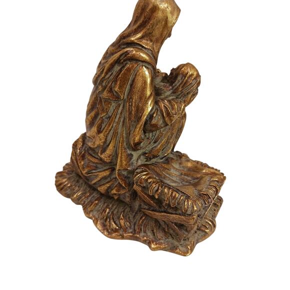 Vintage 1980s Madonna 8" Virgin Mary Jesus Child Figure Resin Gold Brass tone - Picture 9 of 12
